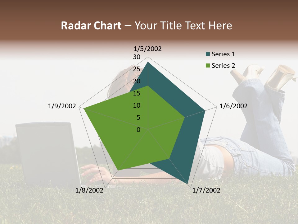 A Woman Laying On The Grass Using A Laptop PowerPoint Template