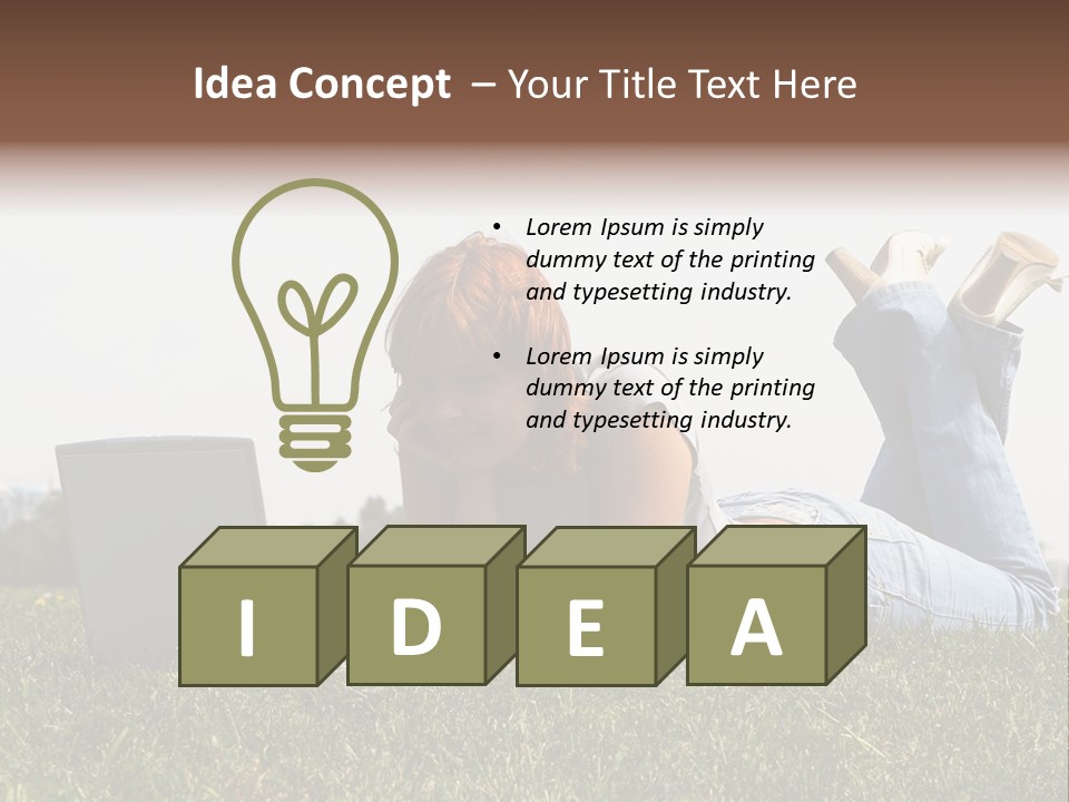 A Woman Laying On The Grass Using A Laptop PowerPoint Template