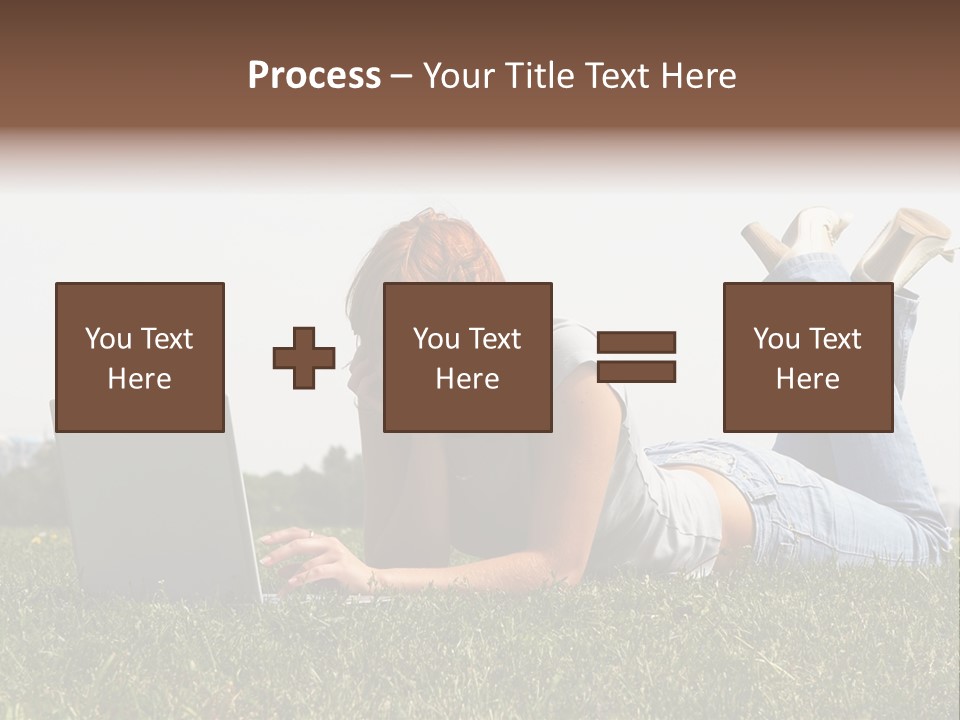 A Woman Laying On The Grass Using A Laptop PowerPoint Template
