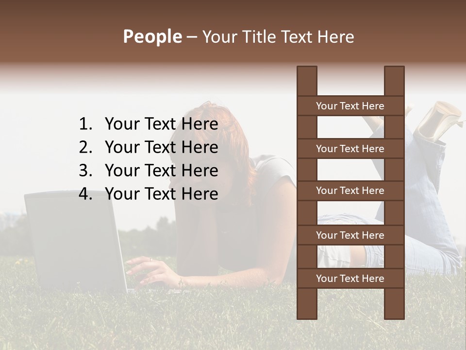 A Woman Laying On The Grass Using A Laptop PowerPoint Template