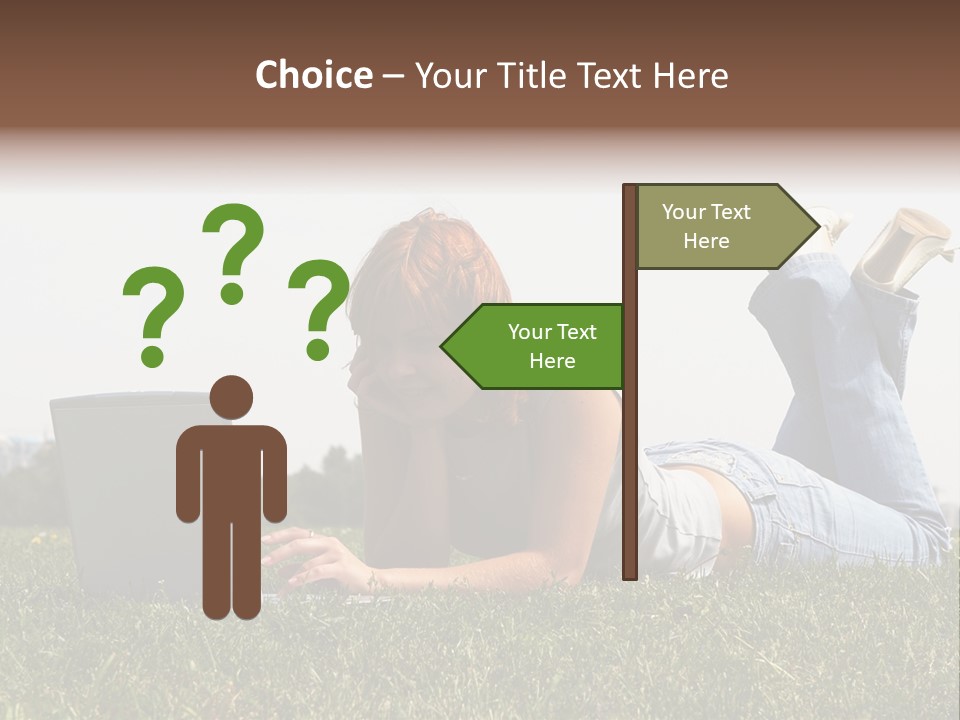 A Woman Laying On The Grass Using A Laptop PowerPoint Template