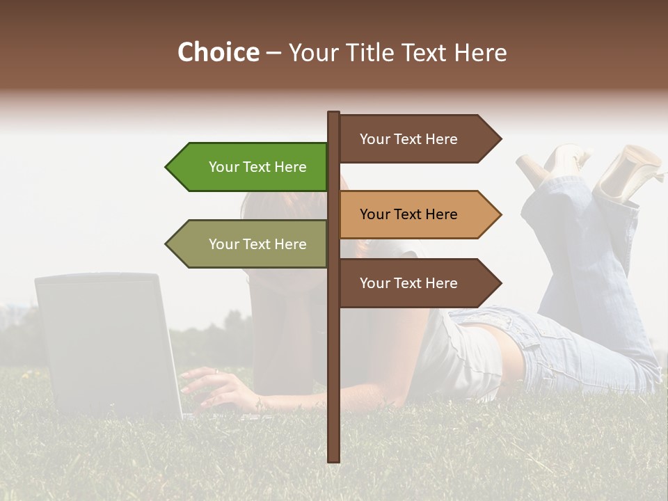 A Woman Laying On The Grass Using A Laptop PowerPoint Template