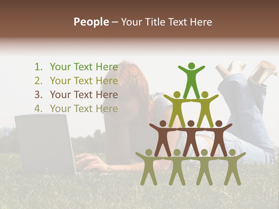 A Woman Laying On The Grass Using A Laptop PowerPoint Template