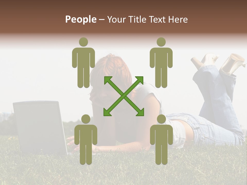 A Woman Laying On The Grass Using A Laptop PowerPoint Template