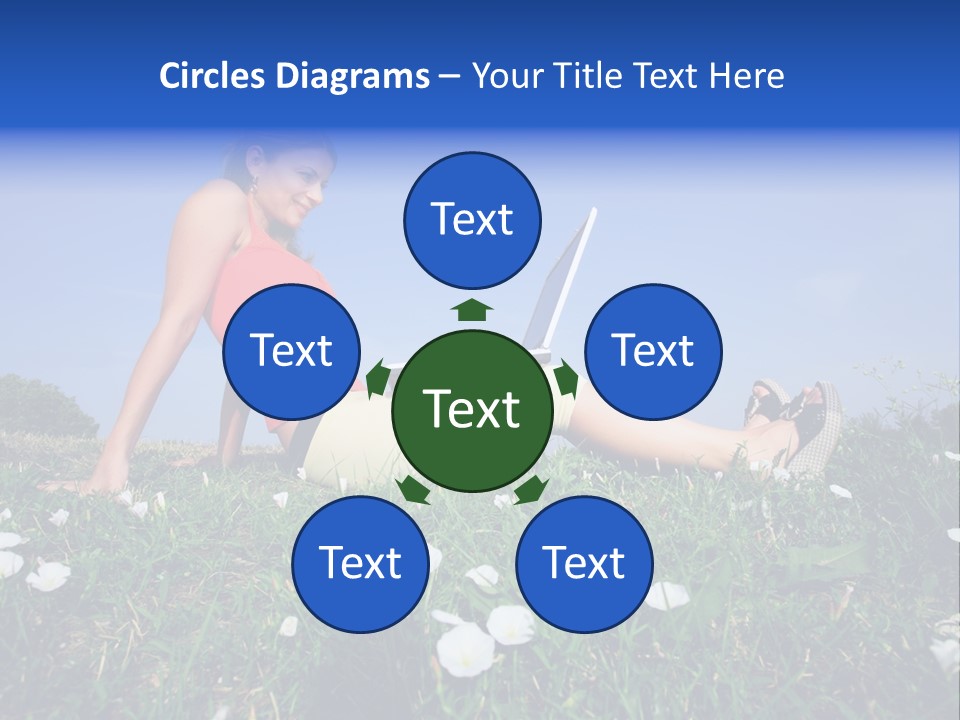 A Woman Laying On The Grass With A Laptop PowerPoint Template