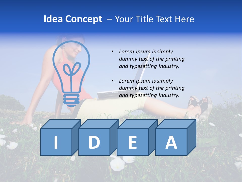 A Woman Laying On The Grass With A Laptop PowerPoint Template