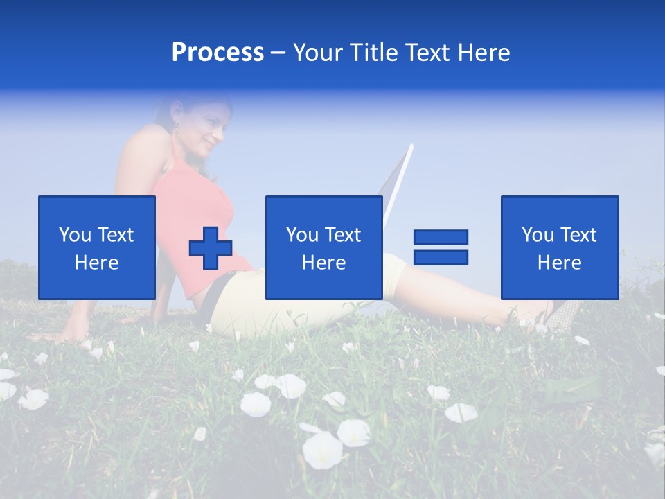 A Woman Laying On The Grass With A Laptop PowerPoint Template