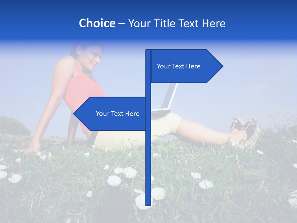 A Woman Laying On The Grass With A Laptop PowerPoint Template
