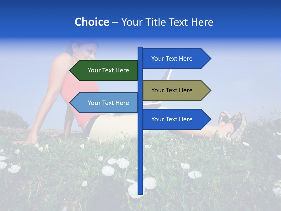 A Woman Laying On The Grass With A Laptop PowerPoint Template