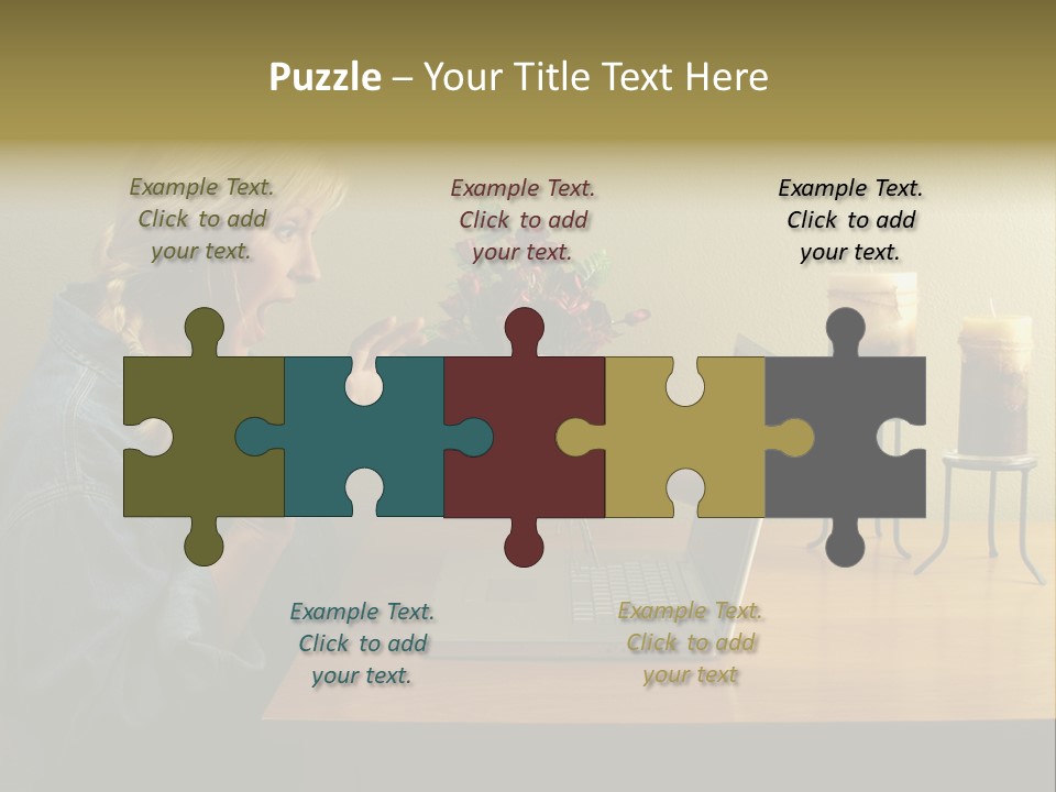 A Woman Holding A Bouquet Of Flowers In Front Of A Laptop PowerPoint Template