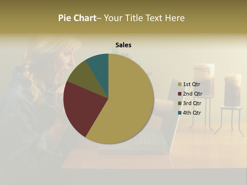 A Woman Holding A Bouquet Of Flowers In Front Of A Laptop PowerPoint Template