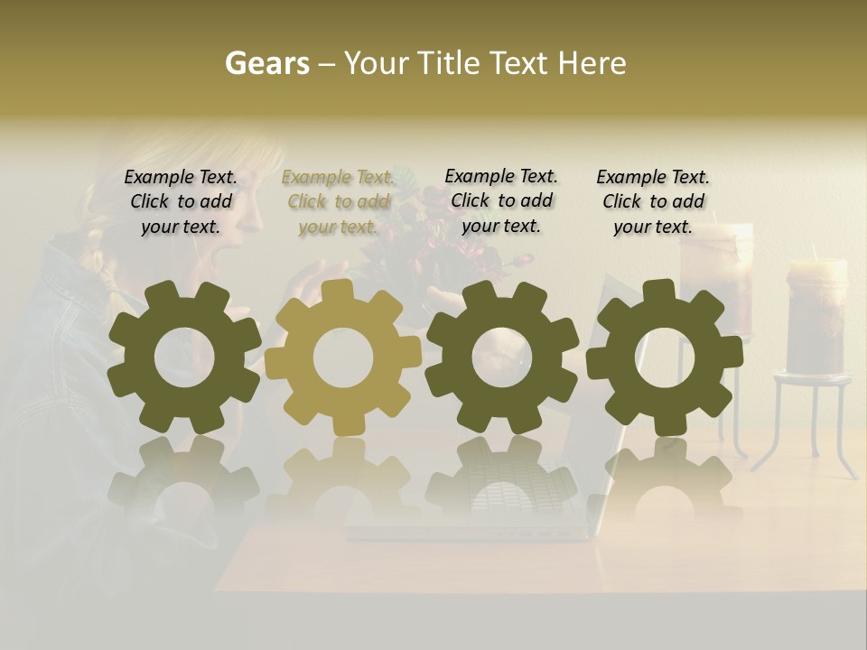 A Woman Holding A Bouquet Of Flowers In Front Of A Laptop PowerPoint Template