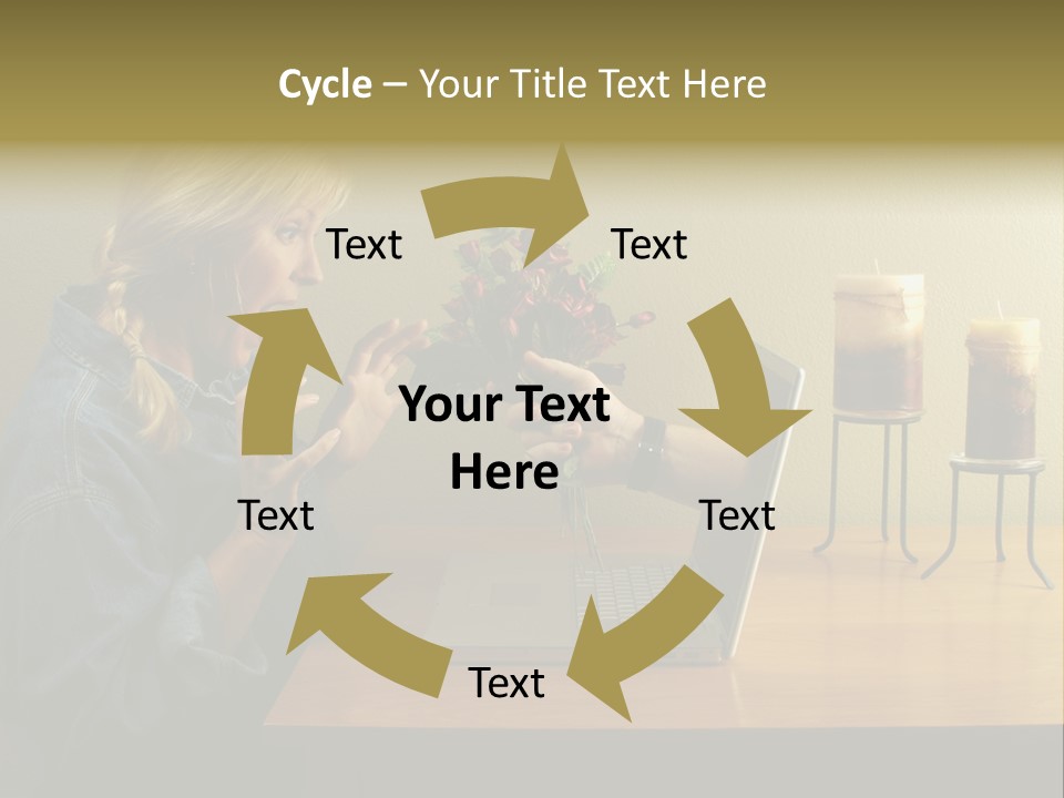 A Woman Holding A Bouquet Of Flowers In Front Of A Laptop PowerPoint Template