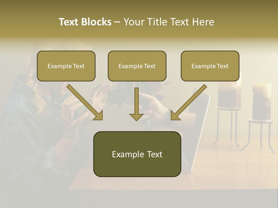 A Woman Holding A Bouquet Of Flowers In Front Of A Laptop PowerPoint Template