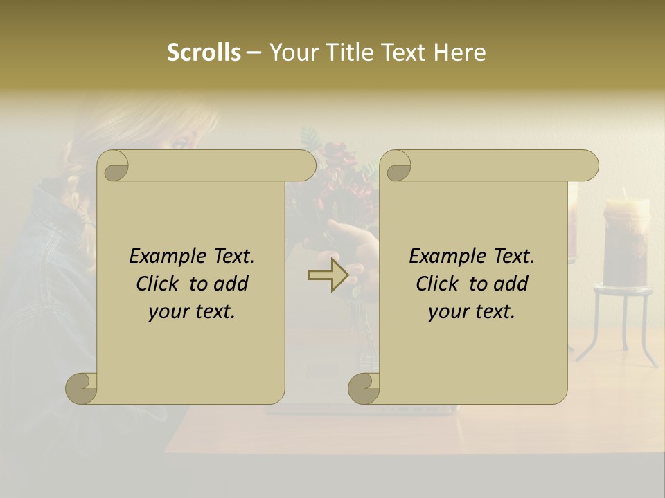 A Woman Holding A Bouquet Of Flowers In Front Of A Laptop PowerPoint Template