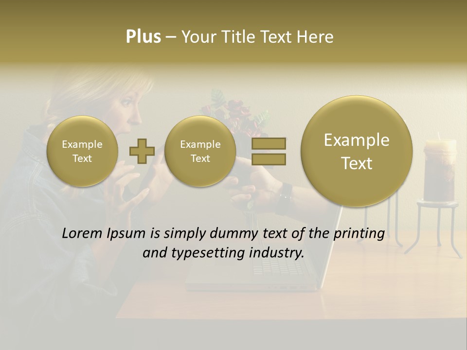 A Woman Holding A Bouquet Of Flowers In Front Of A Laptop PowerPoint Template