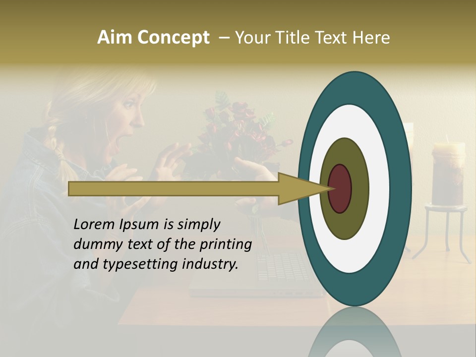 A Woman Holding A Bouquet Of Flowers In Front Of A Laptop PowerPoint Template