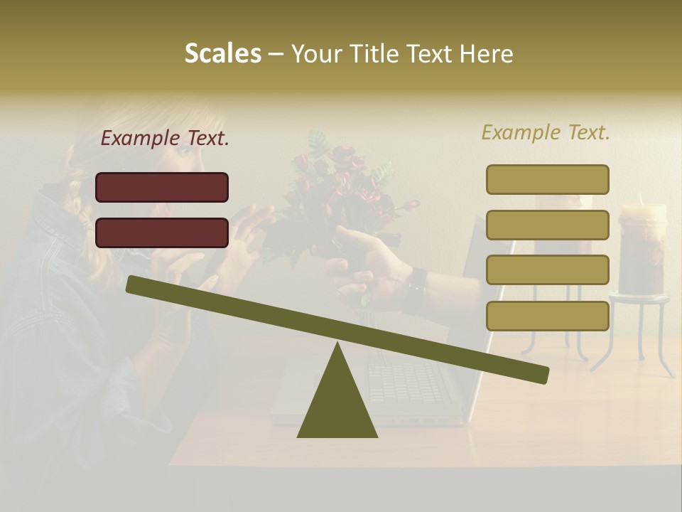 A Woman Holding A Bouquet Of Flowers In Front Of A Laptop PowerPoint Template