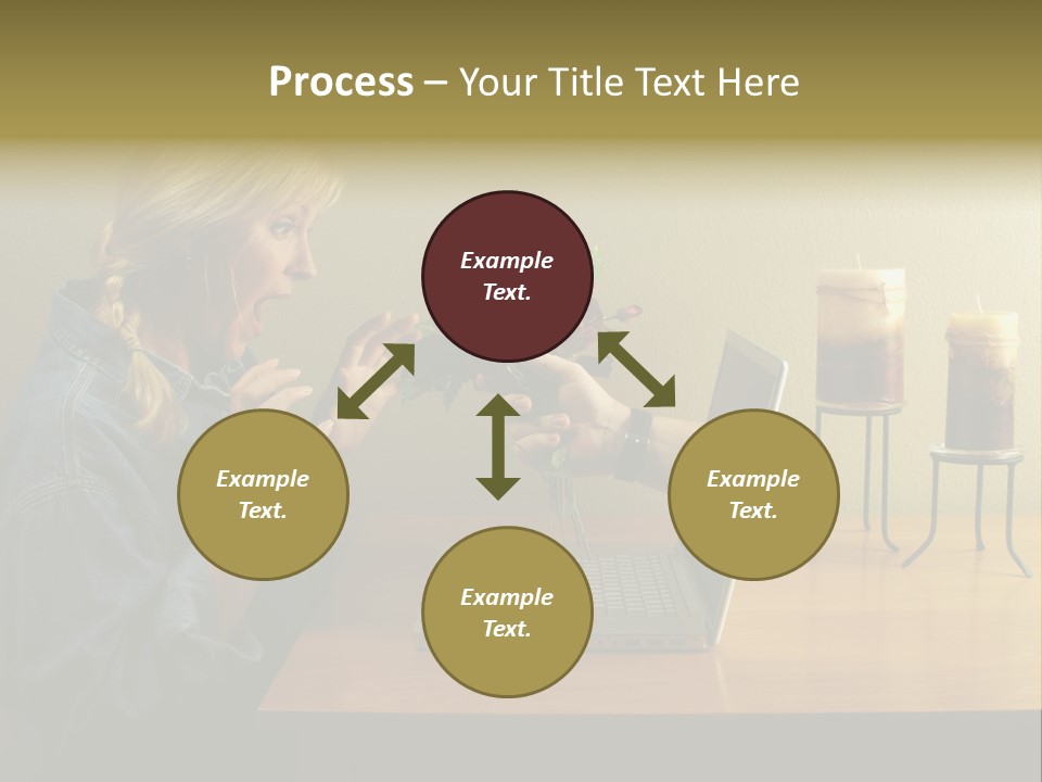 A Woman Holding A Bouquet Of Flowers In Front Of A Laptop PowerPoint Template