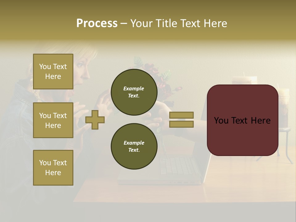 A Woman Holding A Bouquet Of Flowers In Front Of A Laptop PowerPoint Template