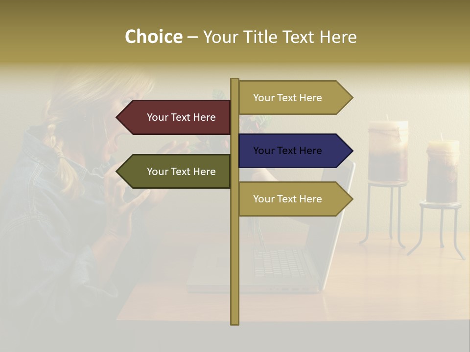 A Woman Holding A Bouquet Of Flowers In Front Of A Laptop PowerPoint Template