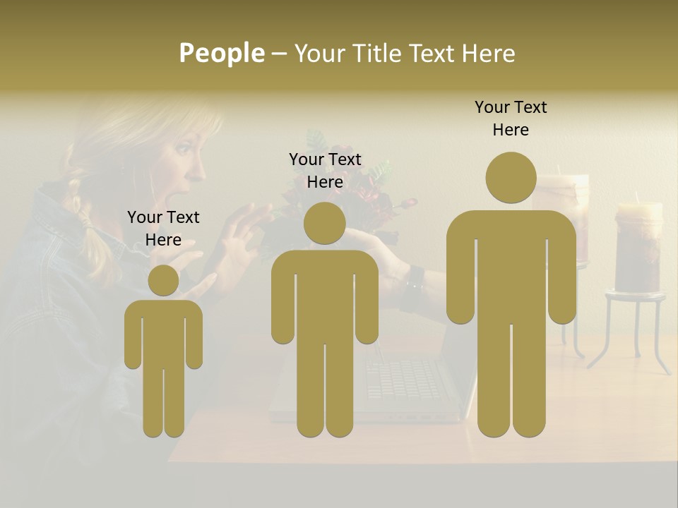 A Woman Holding A Bouquet Of Flowers In Front Of A Laptop PowerPoint Template