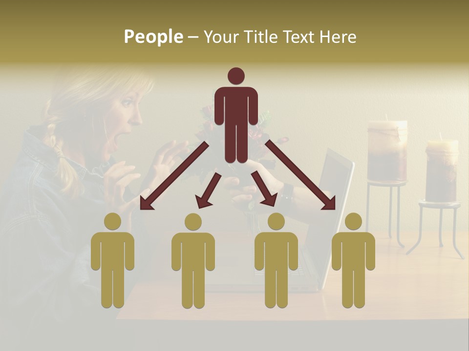 A Woman Holding A Bouquet Of Flowers In Front Of A Laptop PowerPoint Template