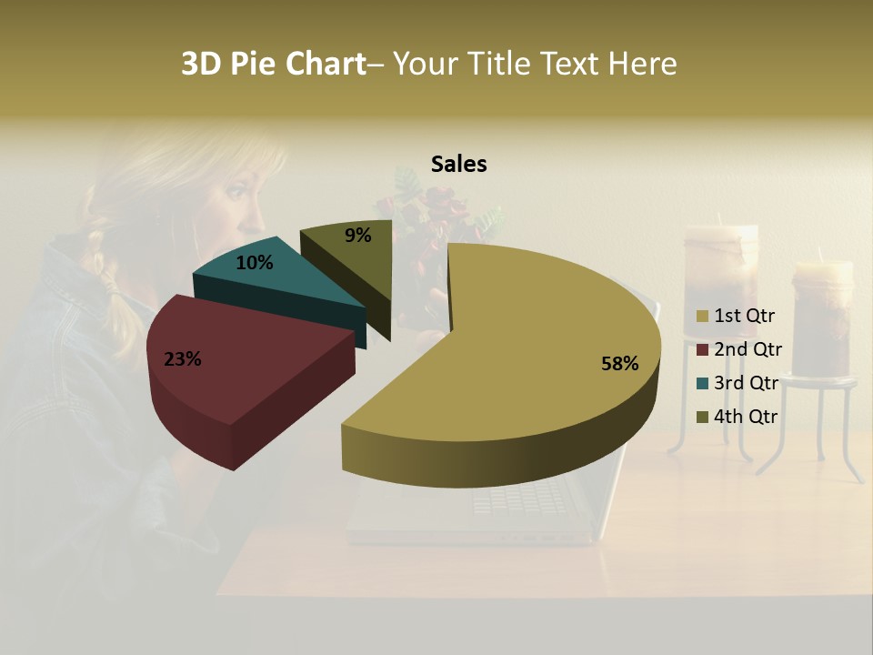 A Woman Holding A Bouquet Of Flowers In Front Of A Laptop PowerPoint Template