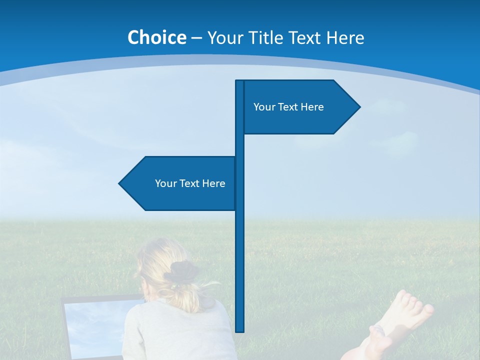 A Woman Laying In The Grass With A Laptop On Her Lap PowerPoint Template