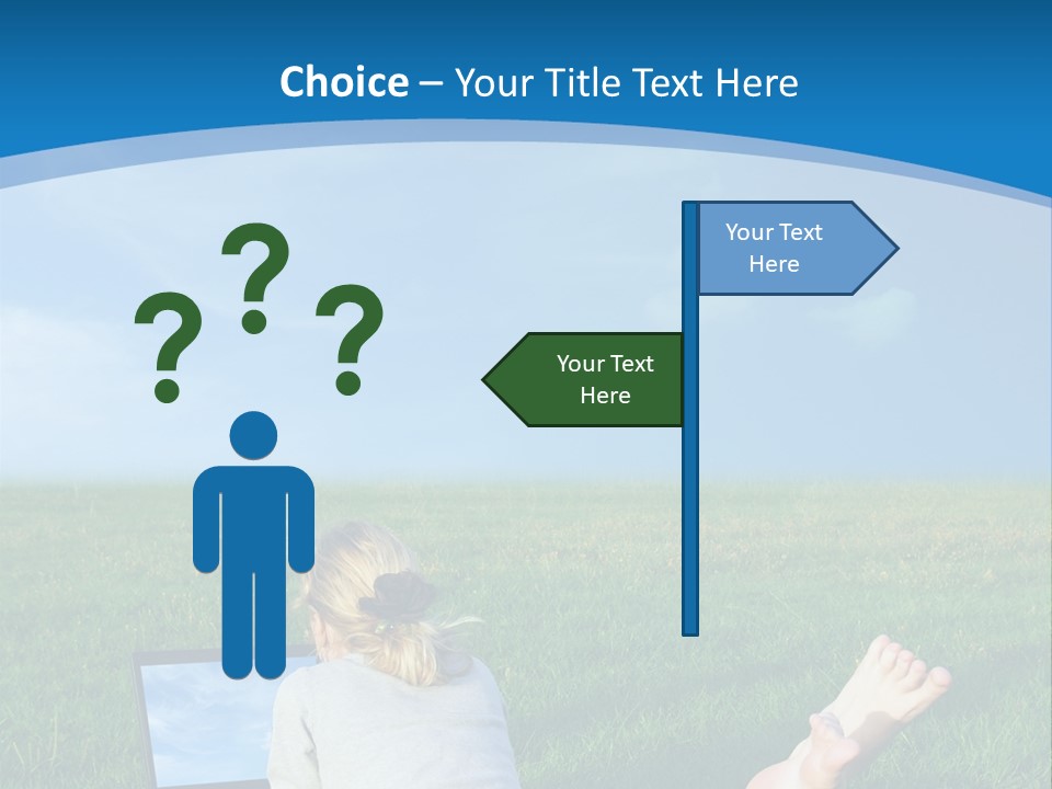 A Woman Laying In The Grass With A Laptop On Her Lap PowerPoint Template