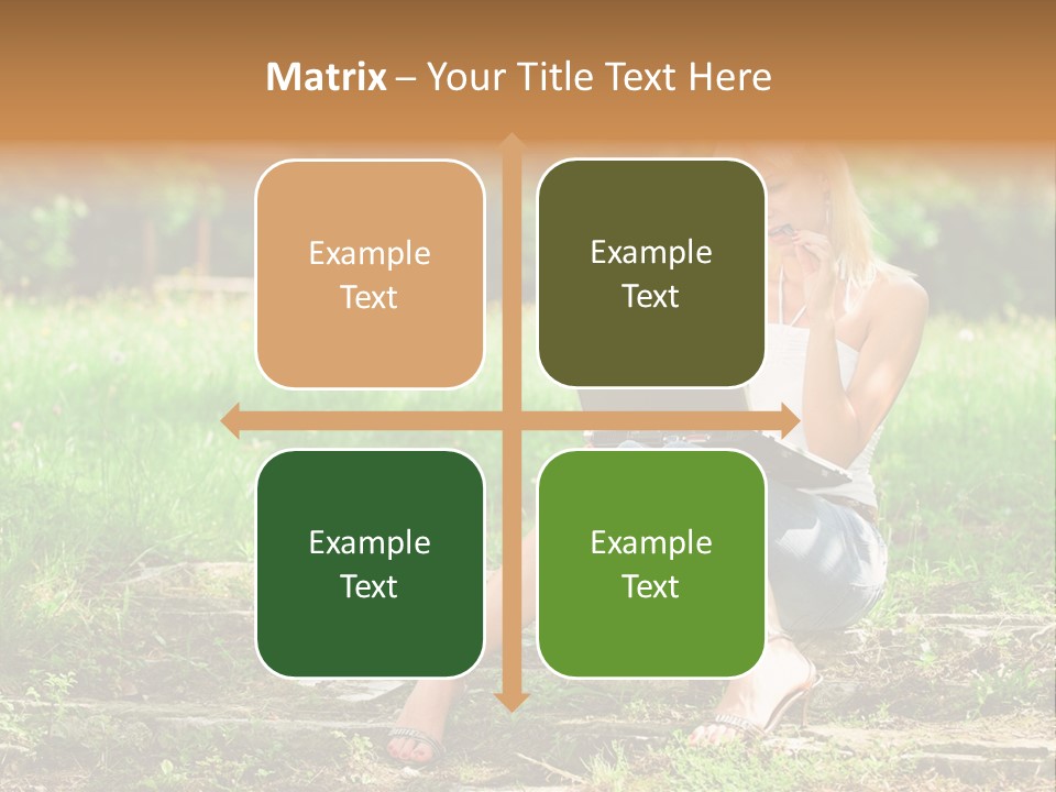 A Woman Sitting In The Grass Using A Laptop Computer PowerPoint Template