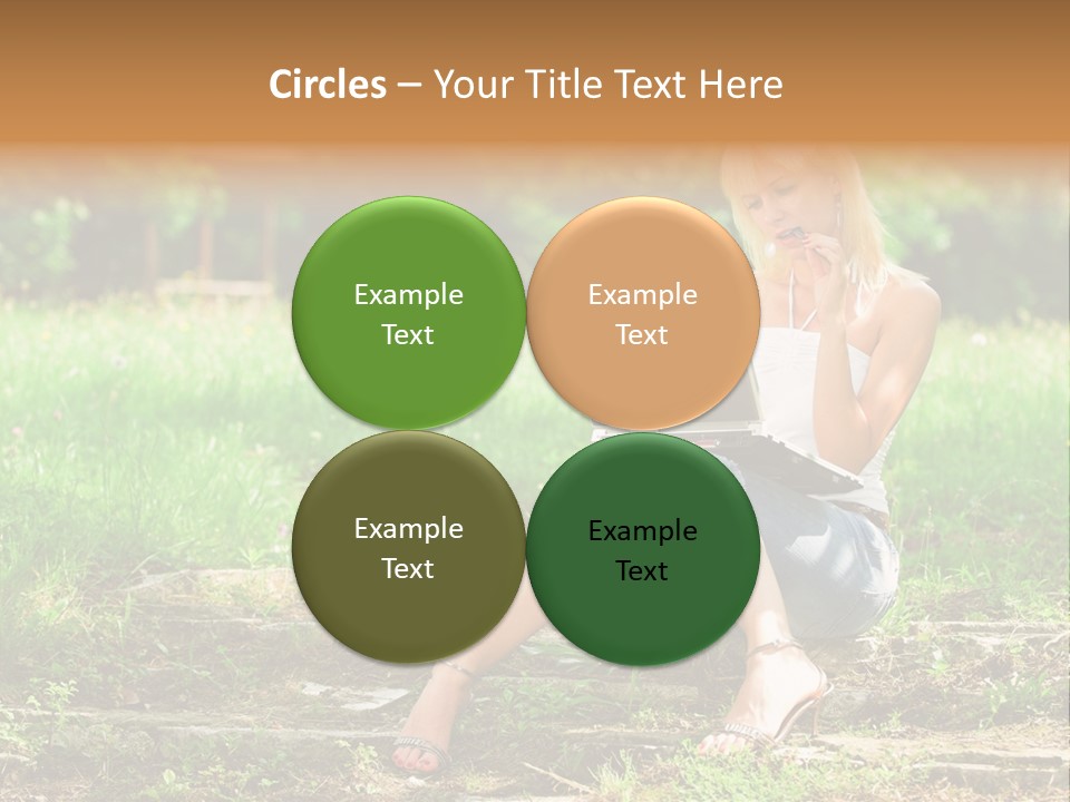 A Woman Sitting In The Grass Using A Laptop Computer PowerPoint Template