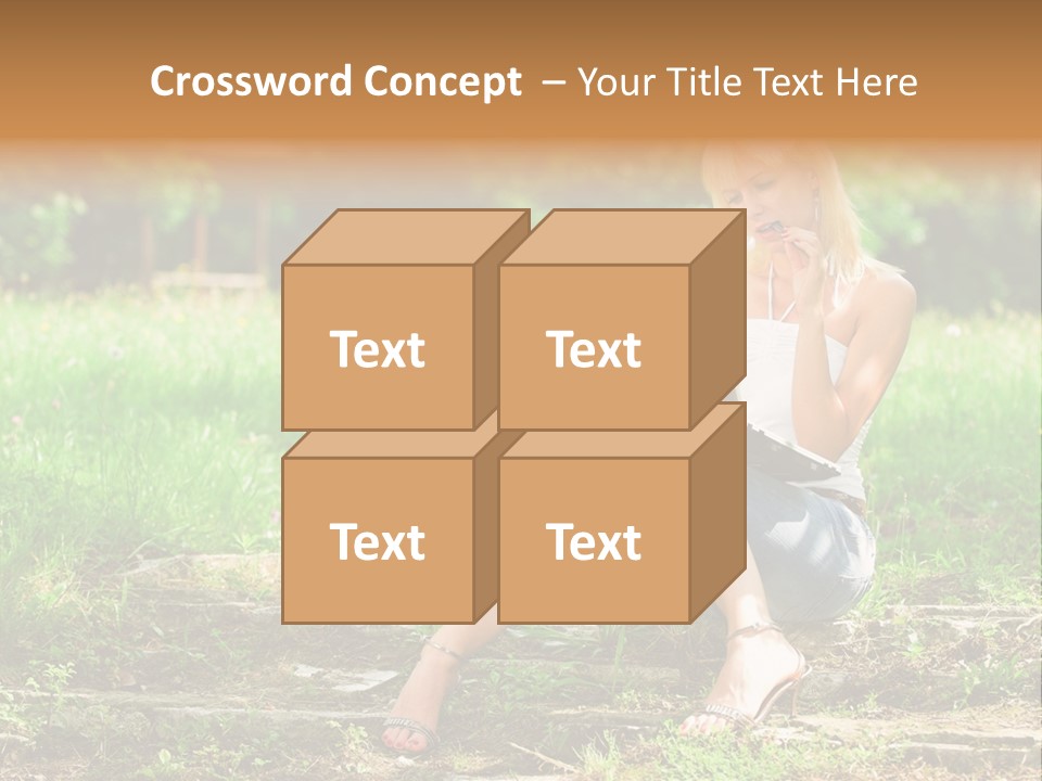 A Woman Sitting In The Grass Using A Laptop Computer PowerPoint Template