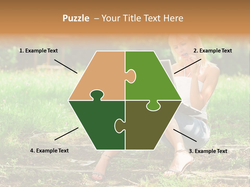 A Woman Sitting In The Grass Using A Laptop Computer PowerPoint Template