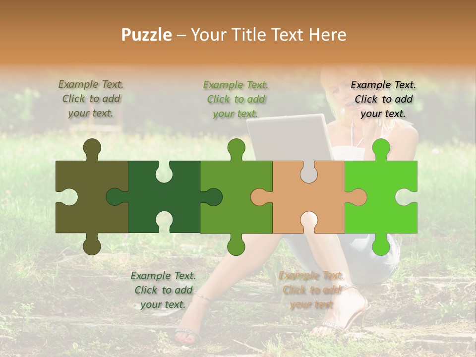 A Woman Sitting In The Grass Using A Laptop Computer PowerPoint Template