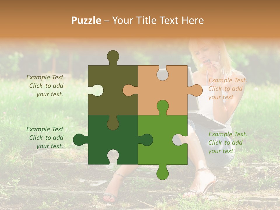 A Woman Sitting In The Grass Using A Laptop Computer PowerPoint Template