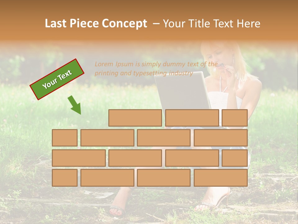 A Woman Sitting In The Grass Using A Laptop Computer PowerPoint Template