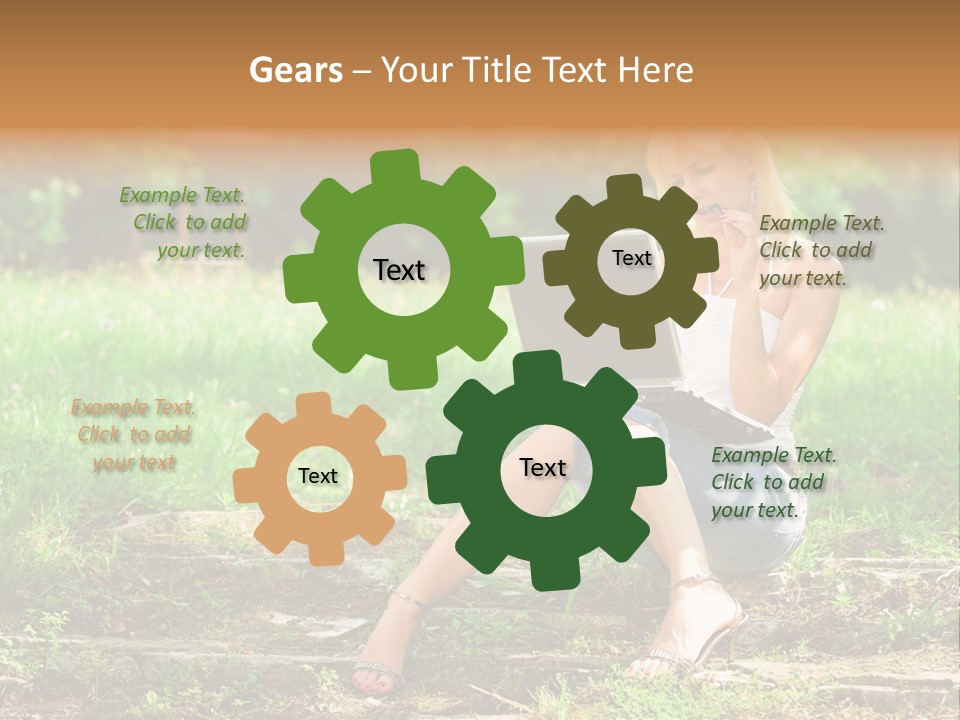 A Woman Sitting In The Grass Using A Laptop Computer PowerPoint Template