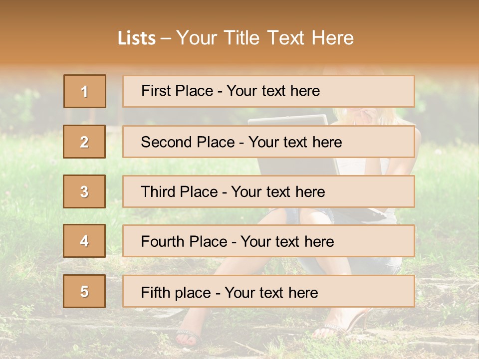 A Woman Sitting In The Grass Using A Laptop Computer PowerPoint Template