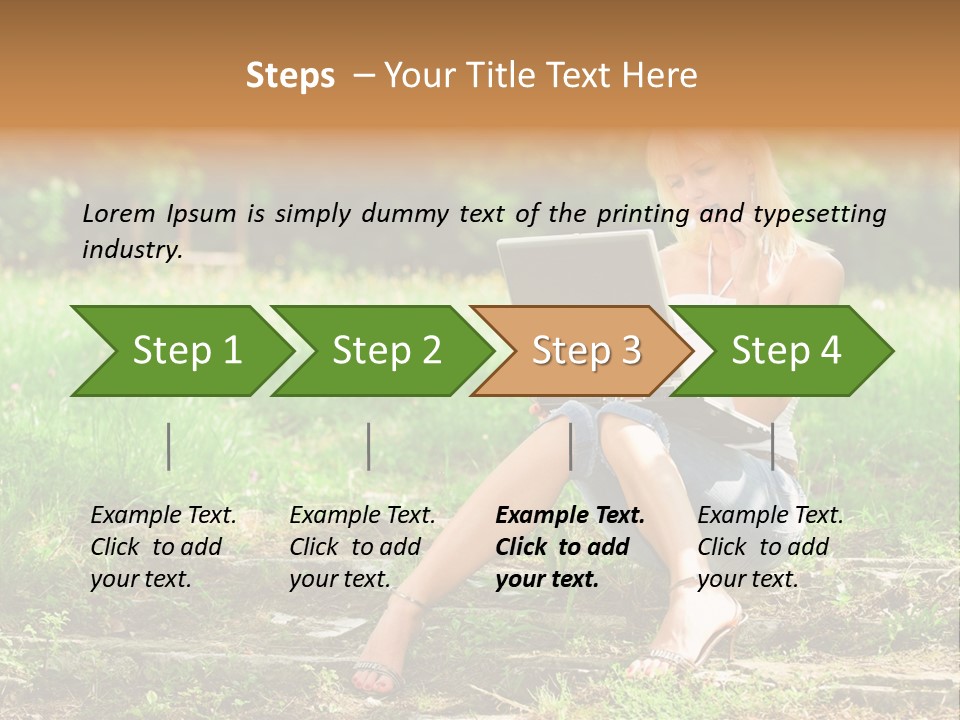 A Woman Sitting In The Grass Using A Laptop Computer PowerPoint Template