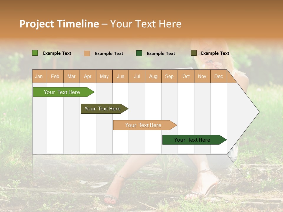 A Woman Sitting In The Grass Using A Laptop Computer PowerPoint Template
