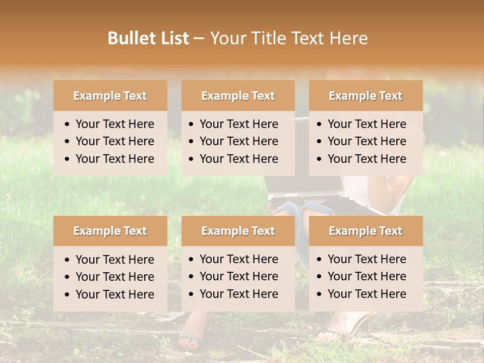 A Woman Sitting In The Grass Using A Laptop Computer PowerPoint Template