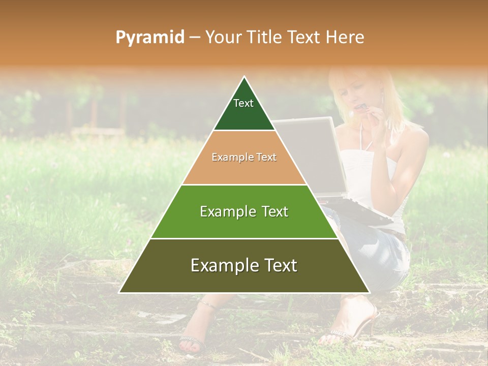 A Woman Sitting In The Grass Using A Laptop Computer PowerPoint Template