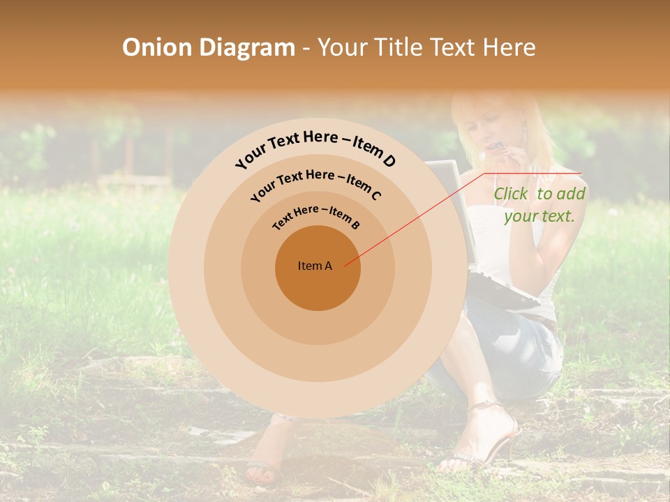 A Woman Sitting In The Grass Using A Laptop Computer PowerPoint Template