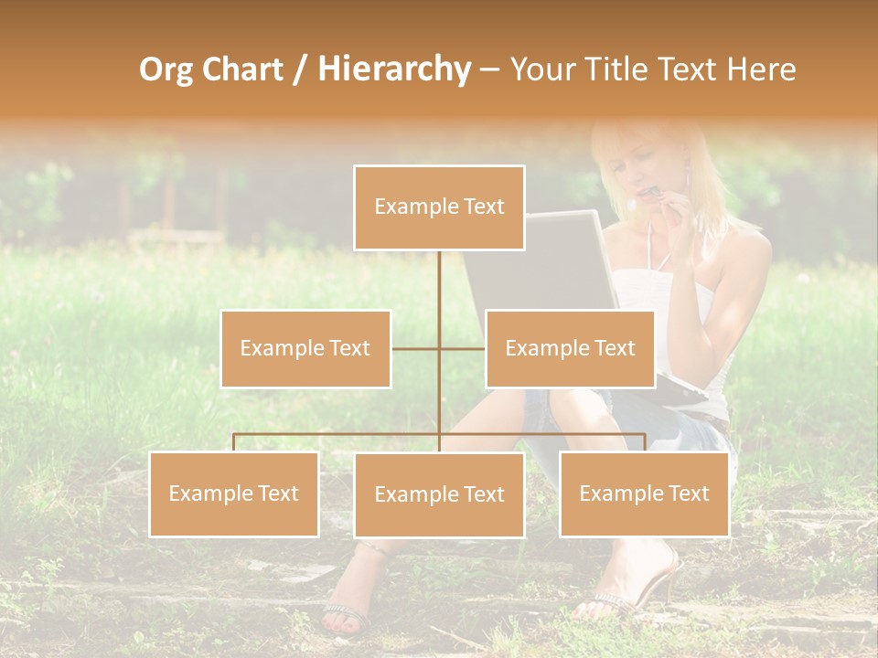 A Woman Sitting In The Grass Using A Laptop Computer PowerPoint Template