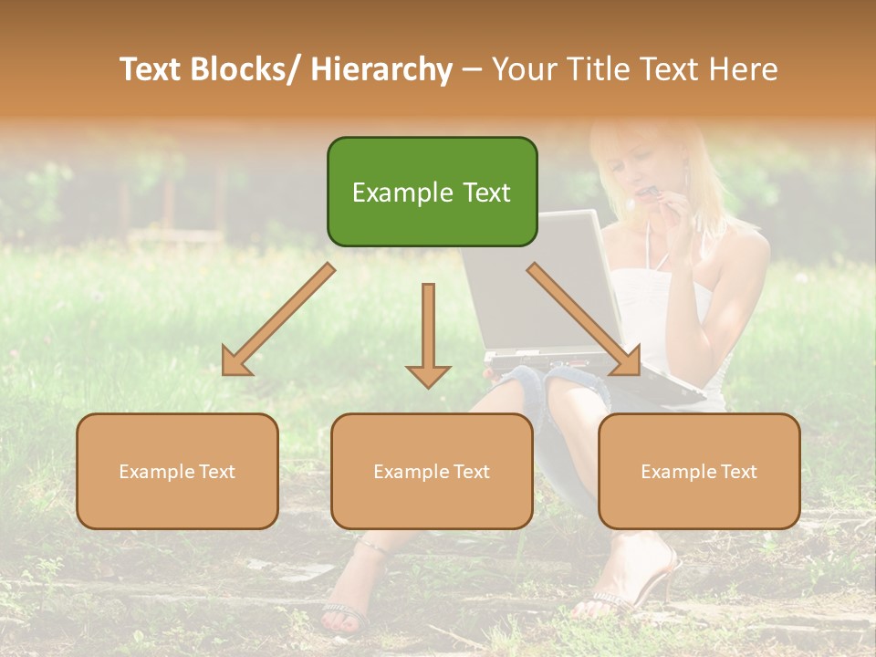 A Woman Sitting In The Grass Using A Laptop Computer PowerPoint Template