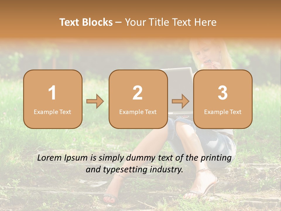 A Woman Sitting In The Grass Using A Laptop Computer PowerPoint Template