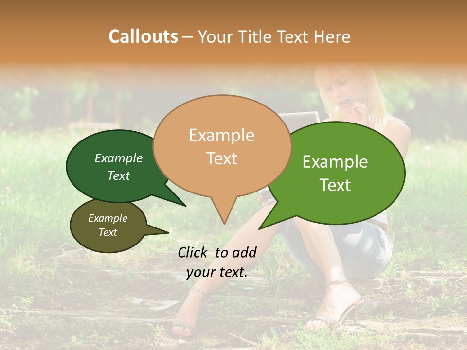 A Woman Sitting In The Grass Using A Laptop Computer PowerPoint Template