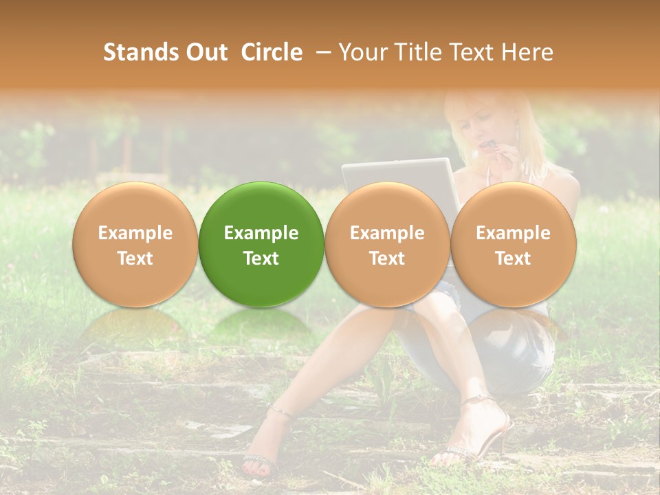 A Woman Sitting In The Grass Using A Laptop Computer PowerPoint Template