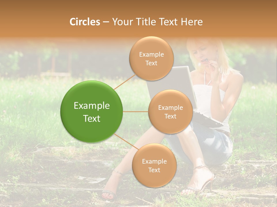 A Woman Sitting In The Grass Using A Laptop Computer PowerPoint Template